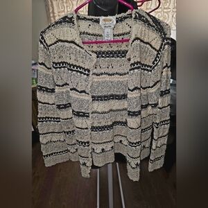 Talbots, Cream/black Hand Knit Cardigan, Sz M